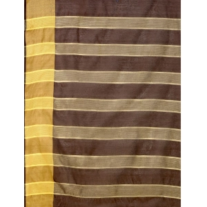 Generic Women's Cotton Silk Striped Saree With Unstitched Blouse 5.5Mtr (Brown)