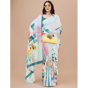 Generic Women's Crepe Digital Print Saree With Unstitched Blouse 5.5Mtr (Light Blue)