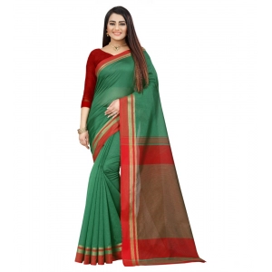Generic Women's Silk Blend Woven Saree With Unstitched Blouse 5.5Mtr (Green)