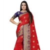 Women's Silk Blend Woven Saree With Unstitched Blouse 5.5Mtr (Red-Blue) Women's Silk Blend Woven Saree With Unstitched Blouse 5.5Mtr (Red-Blue)