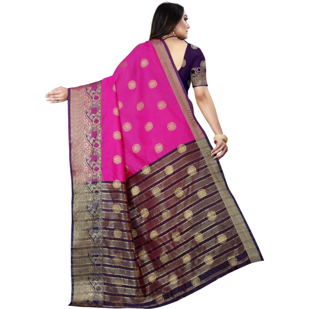 Women's Silk Blend Woven Saree With Unstitched Blouse 5.5Mtr (Blue-Pink) Women's Silk Blend Woven Saree With Unstitched Blouse 5.5Mtr (Blue-Pink)