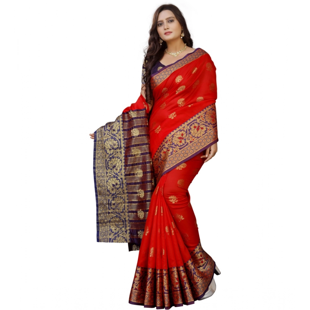 Women's Silk Blend Woven Saree With Unstitched Blouse 5.5Mtr (Purple-Red) Women's Silk Blend Woven Saree With Unstitched Blouse 5.5Mtr (Purple-Red)