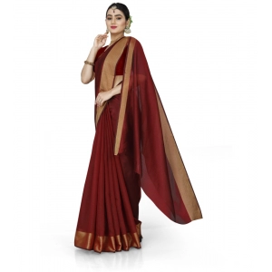 Generic Women's Cotton Silk Self Design Saree With Unstitched Blouse 5.5Mtr (Maroon)
