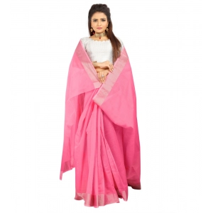 Generic Women's Cotton Silk Self Design Saree With Unstitched Blouse 5.5Mtr (Pink)