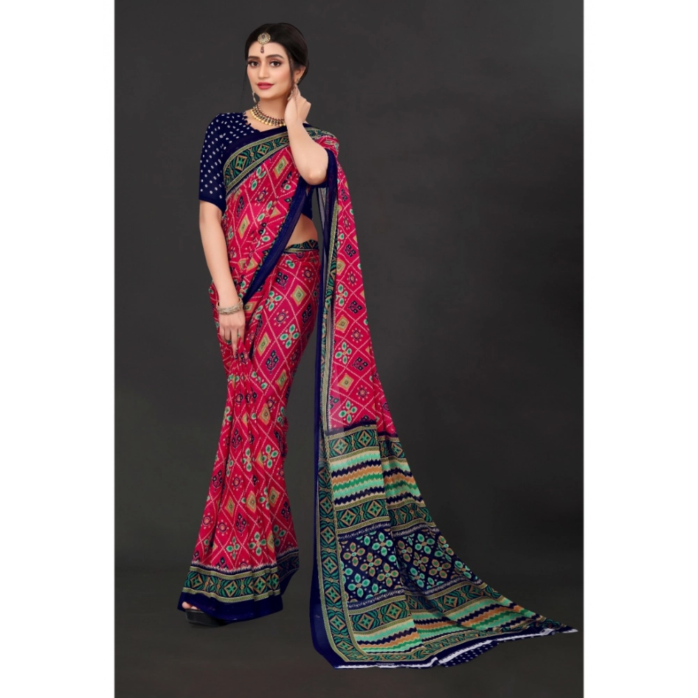 Women's Georgette Floral Print Saree With Unstitched Blouse 5.5Mtr (Pink) Women's Georgette Floral Print Saree With Unstitched Blouse 5.5Mtr (Pink)