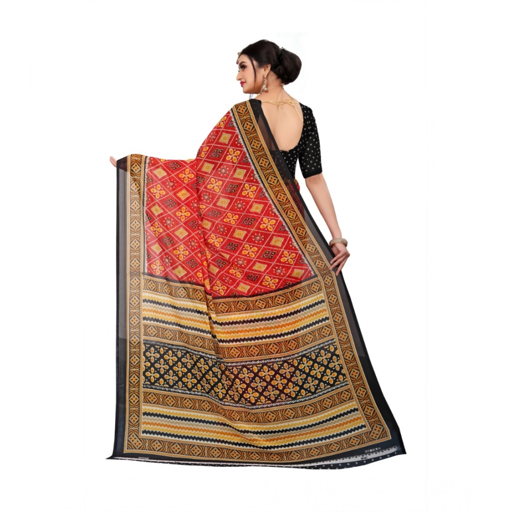 Women's Georgette Floral Print Saree With Unstitched Blouse 5.5Mtr (Red) Women's Georgette Floral Print Saree With Unstitched Blouse 5.5Mtr (Red)