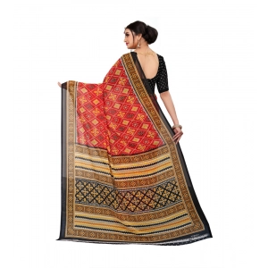 Generic Women's Georgette Floral Print Saree With Unstitched Blouse 5.5Mtr (Red)