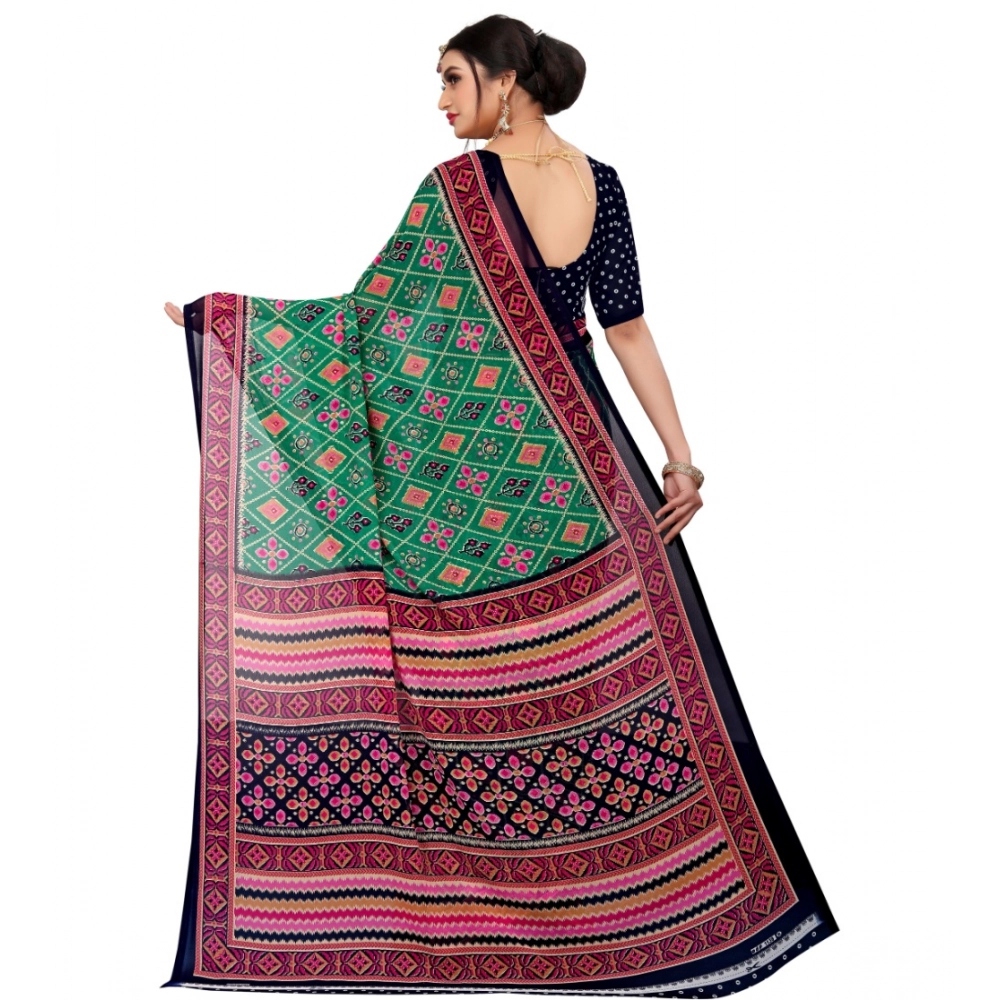 Women's Georgette Floral Print Saree With Unstitched Blouse 5.5Mtr (Green) Women's Georgette Floral Print Saree With Unstitched Blouse 5.5Mtr (Green)