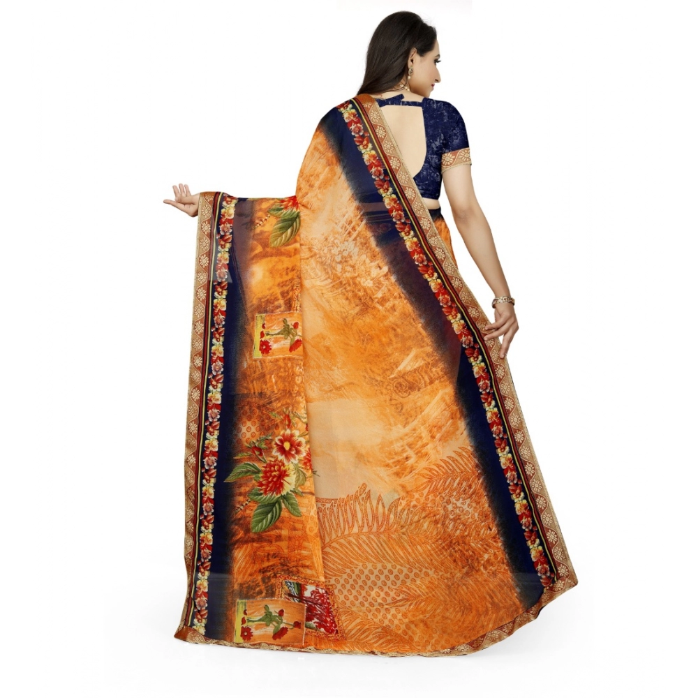 Women's Georgette Floral Print Saree With Unstitched Blouse 5.5Mtr (Blue-Orange) Women's Georgette Floral Print Saree With Unstitched Blouse 5.5Mtr (Blue-Orange)