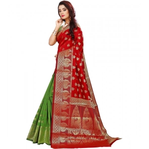 Generic Women's Jacquard Woven Saree With Unstitched Blouse 5.5Mtr (Red)