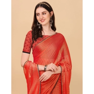Generic Women's Silk Blend Embellished Saree With Unstitched Blouse 5.5Mtr (Red)