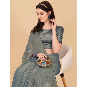 Generic Women's Silk Blend Embellished Saree With Unstitched Blouse 5.5Mtr (Grey)