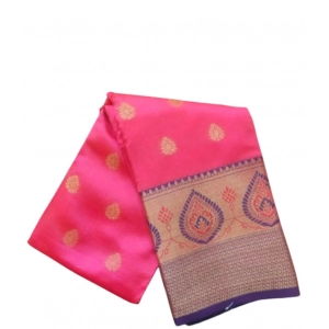Generic Women's Silk Blend Woven Saree With Unstitched Blouse 5.5Mtr (Pink)