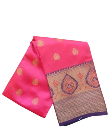 Women's Silk Blend Woven Saree With Unstitched Blouse 5.5Mtr (Pink)