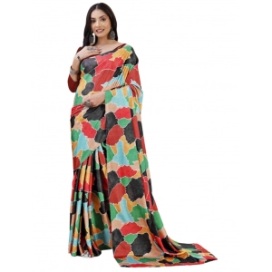 Generic Women's Crepe Digital Print Saree With Unstitched Blouse 5.5Mtr (Red)