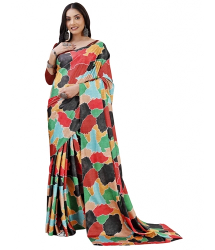 Women's Crepe Digital Print Saree With Unstitched Blouse 5.5Mtr (Red)