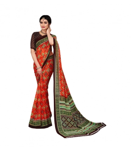 Women's Georgette Floral Print Saree With Unstitched Blouse 5.5Mtr (Red)