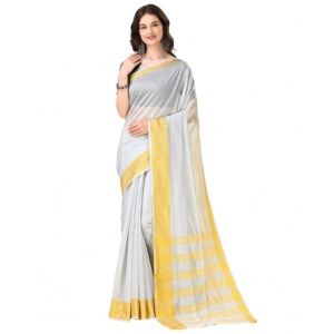 Generic Women's Cotton Silk Striped Saree With Unstitched Blouse 5.5Mtr (Silver)