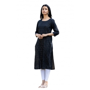 Generic Women's Cotton Solid 3/4 Sleeve Round Neck Kurti (Blue)
