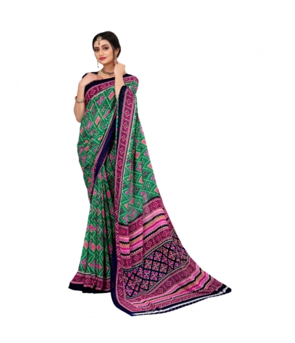 Women's Georgette Floral Print Saree With Unstitched Blouse 5.5Mtr (Green)
