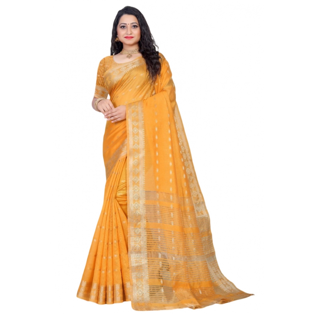 Generic Women's Silk Blend Woven Saree With Unstitched Blouse 5.5Mtr (Yellow)