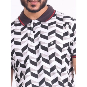 Generic Men's Casual Cotton Printed Polo Neck Half Sleeve T-Shirt (White)
