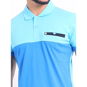 Generic Men's Casual Cotton Printed Polo Neck Half Sleeve T-Shirt (Skyblue)