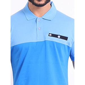 Generic Men's Casual Cotton Printed Polo Neck Half Sleeve T-Shirt (Blue)
