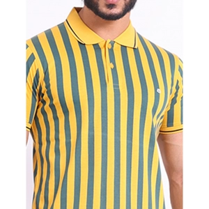 Generic Men's Casual Cotton Printed Polo Neck Half Sleeve T-Shirt (Mustard)