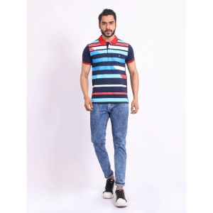 Generic Men's Casual Cotton Printed Polo Neck Half Sleeve T-Shirt (Navy)