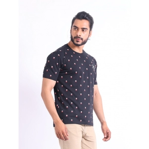Generic Men's Casual Cotton Printed Round Neck Half Sleeve T-Shirt (Black)
