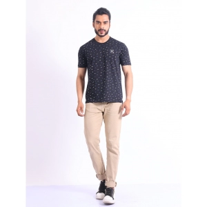 Generic Men's Casual Cotton Printed Round Neck Half Sleeve T-Shirt (Black)