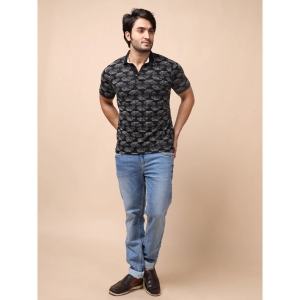 Generic Men's Casual Cotton Printed Polo Neck Half Sleeve T-Shirt (Black)
