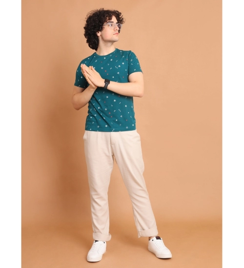 Men's Casual Cotton Printed Round Neck Half Sleeve T-Shirt (Green)