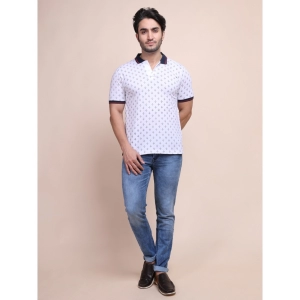 Generic Men's Casual Cotton Printed Polo Neck Half Sleeve T-Shirt (White)