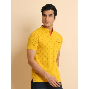 Generic Men's Casual Cotton Printed Mandarin Collar Half Sleeve T-Shirt (Mustard)