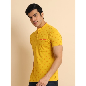 Generic Men's Casual Cotton Printed Mandarin Collar Half Sleeve T-Shirt (Mustard)