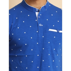 Generic Men's Casual Cotton Printed Mandarin Collar Half Sleeve T-Shirt (Blue)