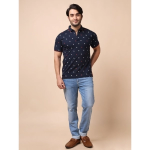 Generic Men's Casual Cotton Printed Polo Neck Half Sleeve T-Shirt (Navy)