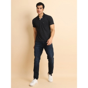 Generic Men's Casual Cotton Printed Polo Neck Half Sleeve T-Shirt (Black)