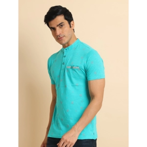 Generic Men's Casual Cotton Printed Mandarin Collar Half Sleeve T-Shirt (Seagreen)