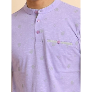 Generic Men's Casual Cotton Printed Mandarin Collar Half Sleeve T-Shirt (Lavender)