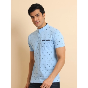 Generic Men's Casual Cotton Printed Mandarin Collar Half Sleeve T-Shirt (Skyblue)