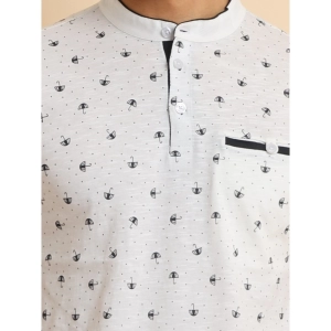 Generic Men's Casual Cotton Printed Mandarin Collar Half Sleeve T-Shirt (Offwhite)