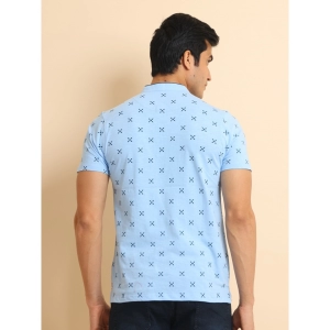 Generic Men's Casual Cotton Printed Mandarin Collar Half Sleeve T-Shirt (Skyblue)