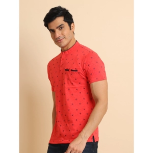 Generic Men's Casual Cotton Printed Mandarin Collar Half Sleeve T-Shirt (Red)