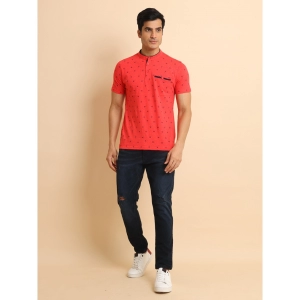 Generic Men's Casual Cotton Printed Mandarin Collar Half Sleeve T-Shirt (Red)