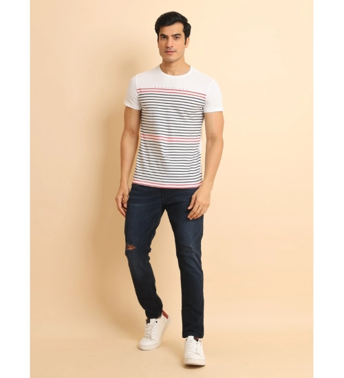 Men's Casual Cotton Printed Round Neck Half Sleeve T-Shirt (White)