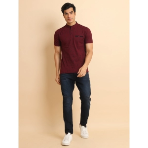 Generic Men's Casual Cotton Printed Mandarin Collar Half Sleeve T-Shirt (Plum)