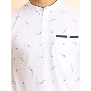 Generic Men's Casual Cotton Printed Mandarin Collar Half Sleeve T-Shirt (White)